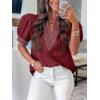 imageCicy Bell Womens Puff Short Sleeve Blouses Summer Casual Dressy V Neck Contrast Stitch Tops Loose Fit ShirtsBurgundy