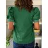 imageCicy Bell Womens Puff Short Sleeve Blouses Summer Casual Dressy V Neck Contrast Stitch Tops Loose Fit ShirtsGreen