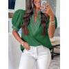 imageCicy Bell Womens Puff Short Sleeve Blouses Summer Casual Dressy V Neck Contrast Stitch Tops Loose Fit ShirtsGreen