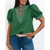 imageCicy Bell Womens Puff Short Sleeve Blouses Summer Casual Dressy V Neck Contrast Stitch Tops Loose Fit ShirtsGreen