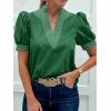 imageCicy Bell Womens Puff Short Sleeve Blouses Summer Casual Dressy V Neck Contrast Stitch Tops Loose Fit ShirtsGreen