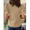 imageCicy Bell Womens Puff Short Sleeve Blouses Summer Casual Dressy V Neck Contrast Stitch Tops Loose Fit ShirtsKhaki