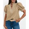imageCicy Bell Womens Puff Short Sleeve Blouses Summer Casual Dressy V Neck Contrast Stitch Tops Loose Fit ShirtsKhaki