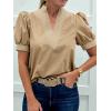 imageCicy Bell Womens Puff Short Sleeve Blouses Summer Casual Dressy V Neck Contrast Stitch Tops Loose Fit ShirtsKhaki
