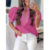 imageCicy Bell Womens Puff Short Sleeve Blouses Summer Casual Dressy V Neck Contrast Stitch Tops Loose Fit ShirtsPink