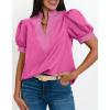 imageCicy Bell Womens Puff Short Sleeve Blouses Summer Casual Dressy V Neck Contrast Stitch Tops Loose Fit ShirtsPink