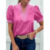 imageCicy Bell Womens Puff Short Sleeve Blouses Summer Casual Dressy V Neck Contrast Stitch Tops Loose Fit ShirtsPink