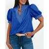 imageCicy Bell Womens Puff Short Sleeve Blouses Summer Casual Dressy V Neck Contrast Stitch Tops Loose Fit ShirtsRoyal Blue