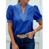 imageCicy Bell Womens Puff Short Sleeve Blouses Summer Casual Dressy V Neck Contrast Stitch Tops Loose Fit ShirtsRoyal Blue