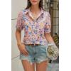 imageCicy Bell Womens Puff Short Sleeve Button Down Shirts Summer Casual Collared V Neck Blouse Linen Loose Fit Work TopsBlue Pink
