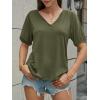 imageCicy Bell Womens Puff Short Sleeve TShirts V Neck Summer Casual Pleated Tops Loose Fit Curved Hem TeesArmy Green