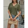 imageCicy Bell Womens Puff Short Sleeve TShirts V Neck Summer Casual Pleated Tops Loose Fit Curved Hem TeesArmy Green