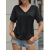 imageCicy Bell Womens Puff Short Sleeve TShirts V Neck Summer Casual Pleated Tops Loose Fit Curved Hem TeesBlack