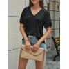imageCicy Bell Womens Puff Short Sleeve TShirts V Neck Summer Casual Pleated Tops Loose Fit Curved Hem TeesBlack