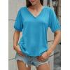 imageCicy Bell Womens Puff Short Sleeve TShirts V Neck Summer Casual Pleated Tops Loose Fit Curved Hem TeesBlue