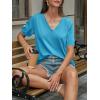 imageCicy Bell Womens Puff Short Sleeve TShirts V Neck Summer Casual Pleated Tops Loose Fit Curved Hem TeesBlue