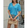 imageCicy Bell Womens Puff Short Sleeve TShirts V Neck Summer Casual Pleated Tops Loose Fit Curved Hem TeesBlue