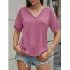 imageCicy Bell Womens Puff Short Sleeve TShirts V Neck Summer Casual Pleated Tops Loose Fit Curved Hem TeesDusty Rose