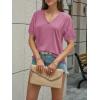 imageCicy Bell Womens Puff Short Sleeve TShirts V Neck Summer Casual Pleated Tops Loose Fit Curved Hem TeesDusty Rose