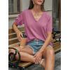 imageCicy Bell Womens Puff Short Sleeve TShirts V Neck Summer Casual Pleated Tops Loose Fit Curved Hem TeesDusty Rose