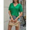 imageCicy Bell Womens Puff Short Sleeve TShirts V Neck Summer Casual Pleated Tops Loose Fit Curved Hem TeesGreen