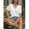 imageCicy Bell Womens Puff Short Sleeve TShirts V Neck Summer Casual Pleated Tops Loose Fit Curved Hem TeesWhite