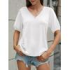 imageCicy Bell Womens Puff Short Sleeve TShirts V Neck Summer Casual Pleated Tops Loose Fit Curved Hem TeesWhite