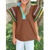 imageCicy Bell Womens Ruffle Cap Sleeve Tops Color Block V Neck Dressy Casual Blouses Summer Pleated Loose Fit ShirtsBrown