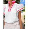 imageCicy Bell Womens Ruffle Cap Sleeve Tops Color Block V Neck Dressy Casual Blouses Summer Pleated Loose Fit ShirtsPink and White