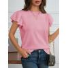 imageCicy Bell Womens Ruffle Sleeve Cropped Sweaters Tops Ribbed Knit Lightweight Crewneck Pullover Casual Trendy T Shirts BlousesPink