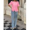 imageCicy Bell Womens Short Puff Sleeve Button Down Shirts Dressy Casual Blouses Summer Round Neck Cotton TopsBright Pink
