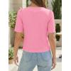 imageCicy Bell Womens Short Puff Sleeve Button Down Shirts Dressy Casual Blouses Summer Round Neck Cotton TopsBright Pink