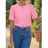 imageCicy Bell Womens Short Puff Sleeve Button Down Shirts Dressy Casual Blouses Summer Round Neck Cotton TopsBright Pink