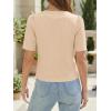imageCicy Bell Womens Short Puff Sleeve Button Down Shirts Dressy Casual Blouses Summer Round Neck Cotton TopsLight Khaki