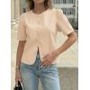 imageCicy Bell Womens Short Puff Sleeve Button Down Shirts Dressy Casual Blouses Summer Round Neck Cotton TopsLight Khaki