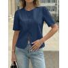 imageCicy Bell Womens Short Puff Sleeve Button Down Shirts Dressy Casual Blouses Summer Round Neck Cotton TopsNavy