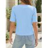 imageCicy Bell Womens Short Puff Sleeve Button Down Shirts Dressy Casual Blouses Summer Round Neck Cotton TopsSky Blue