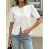 imageCicy Bell Womens Short Puff Sleeve Button Down Shirts Dressy Casual Blouses Summer Round Neck Cotton TopsWhite