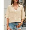 imageCicy Bell Womens Short Sleeve Button Down Shirts V Neck Loose Fit Cotton Blouses Casual Summer Tops with PocketsBeige