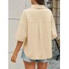 imageCicy Bell Womens Short Sleeve Button Down Shirts V Neck Loose Fit Cotton Blouses Casual Summer Tops with PocketsBeige