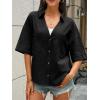 imageCicy Bell Womens Short Sleeve Button Down Shirts V Neck Loose Fit Cotton Blouses Casual Summer Tops with PocketsBlack