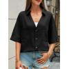 imageCicy Bell Womens Short Sleeve Button Down Shirts V Neck Loose Fit Cotton Blouses Casual Summer Tops with PocketsBlack