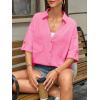 imageCicy Bell Womens Short Sleeve Button Down Shirts V Neck Loose Fit Cotton Blouses Casual Summer Tops with PocketsBright Pink