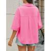 imageCicy Bell Womens Short Sleeve Button Down Shirts V Neck Loose Fit Cotton Blouses Casual Summer Tops with PocketsBright Pink