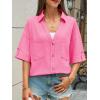 imageCicy Bell Womens Short Sleeve Button Down Shirts V Neck Loose Fit Cotton Blouses Casual Summer Tops with PocketsBright Pink