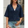 imageCicy Bell Womens Short Sleeve Button Down Shirts V Neck Loose Fit Cotton Blouses Casual Summer Tops with PocketsDark Blue
