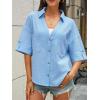 imageCicy Bell Womens Short Sleeve Button Down Shirts V Neck Loose Fit Cotton Blouses Casual Summer Tops with PocketsSky Blue