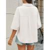 imageCicy Bell Womens Short Sleeve Button Down Shirts V Neck Loose Fit Cotton Blouses Casual Summer Tops with PocketsWhite