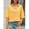 imageCicy Bell Womens Short Sleeve Button Down Shirts V Neck Loose Fit Cotton Blouses Casual Summer Tops with PocketsYellow