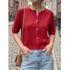 imageCicy Bell Womens Short Sleeve Sweater Cardigan Casual Button Down Lightweight Cropped Ribbed Knit TopsRed